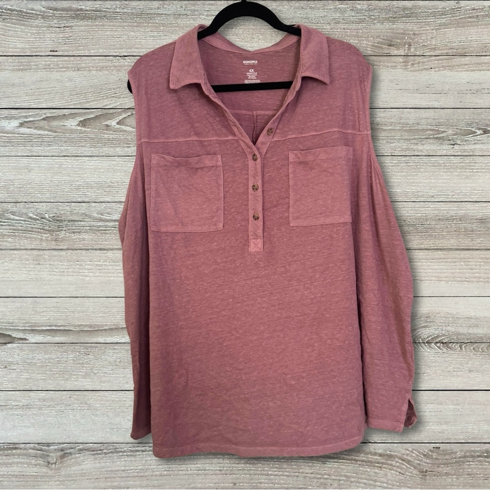 Sonoma Women’s Plus Sleeveless Button-Down Shirt – Size 4X